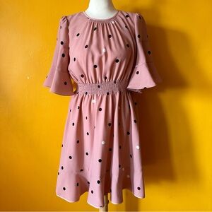 Kate Spade Black, White, Burgundy Polka Dot Pink Dress - Size Small
